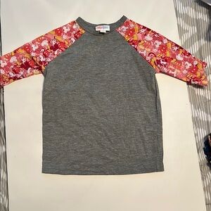 LuLaRoe Gray and Red Long Sleeve Tee